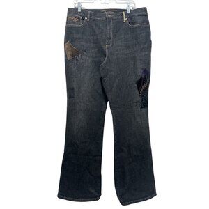 Vintage Ralph Lauren Jeans Women 16 Black Flare Velvet Patchwork Grunge Academia